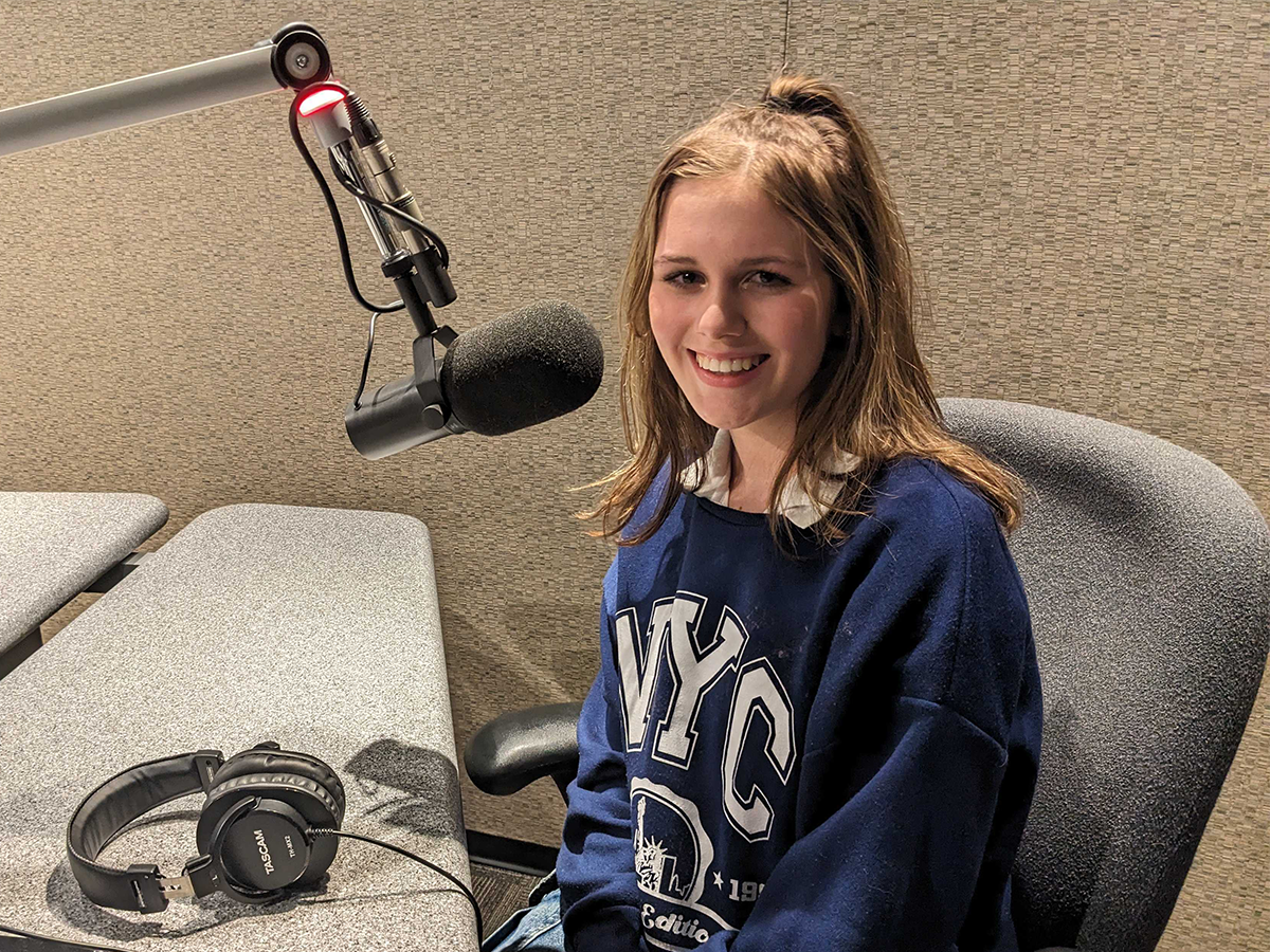 13-year-old vocalist and pianist, Olivia Spini in the KBAQ studios
