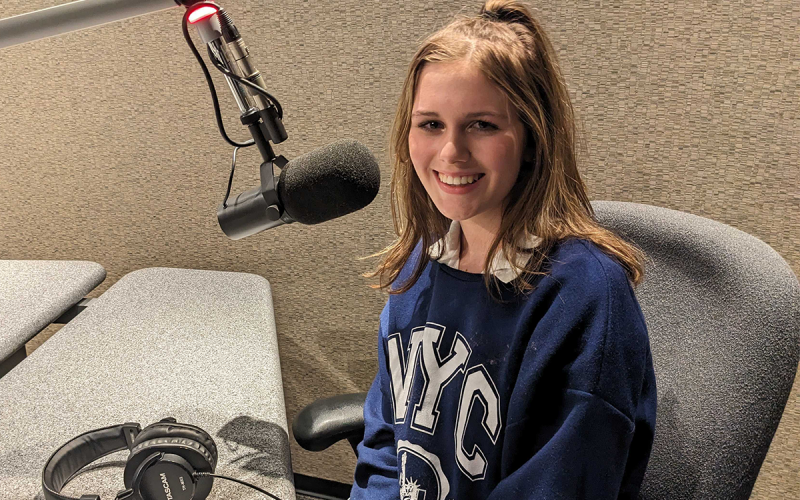 13-year-old vocalist and pianist, Olivia Spini in the KBAQ studios