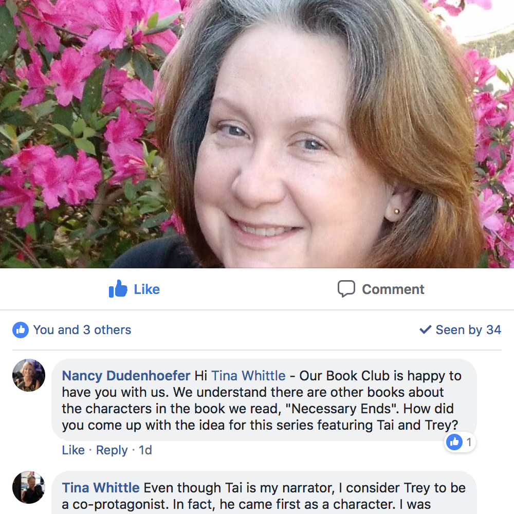 A screenshot of a Facebook group discussion beneath a photo of Tina Whittle